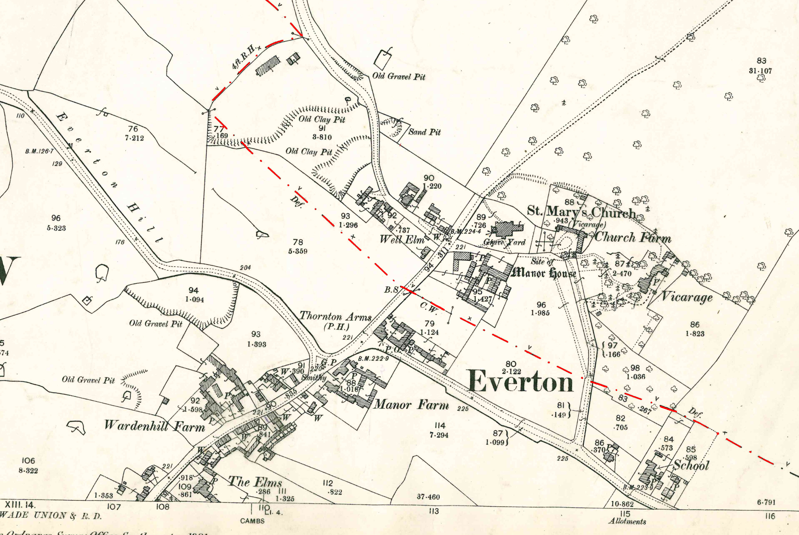 The Village Of Everton In 1901 Note The County Boundary Shown In Red 