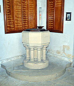 The font and surroundings by the south door December 2016