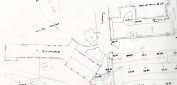 Sketch plan of the castle mound and Castle Mill House  in 1961 [Z1169-8-60-18]