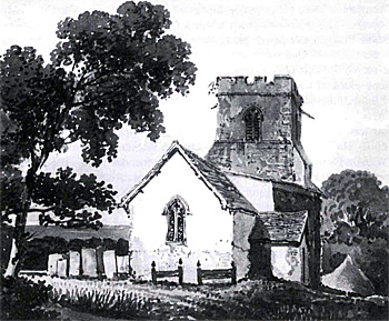 The church from the west before the rebuilding of 1858-1860 - by George Shepherd in 1823