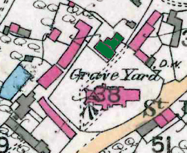 The former vicarage shown in green on a map of Upper Gravenhurst in 1882
