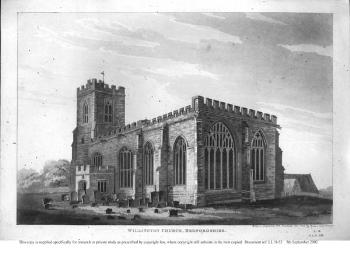 Willington church from the east in 1812 by Thomas Fisher [LL18/52]