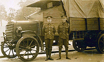 Ernie (on the right) with a mate and a Daimler lorry