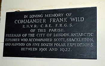 Plaque to Frank Wild in the west tower September 2016