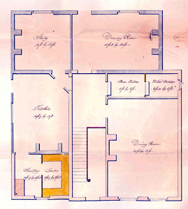 Keysoe Vicarage ground floor plan 1828 [X392/5] the kitchen is at the bottom left