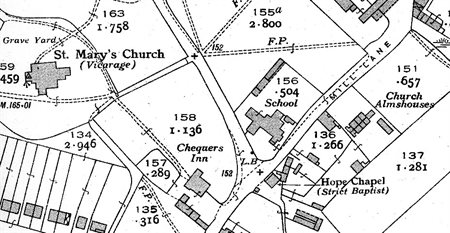 1938 OS - School, Church, Hope, Chequers, Almshouses